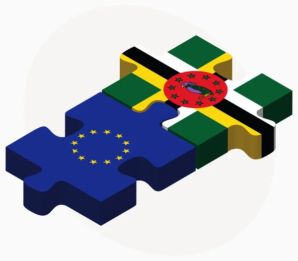 Europese Unie en Dominica vlaggen in puzzel — Stockvector