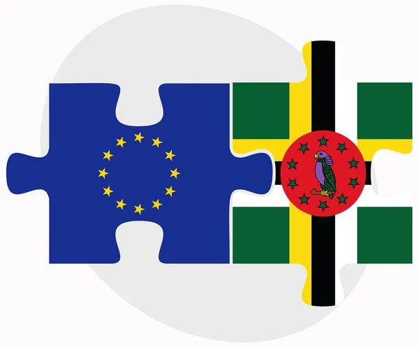 Europese Unie en Dominica vlaggen in puzzel — Stockvector