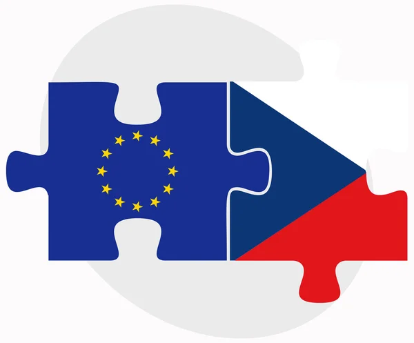 Flaggen der Europäischen Union und der Tschechischen Republik im Puzzle — Stockvektor