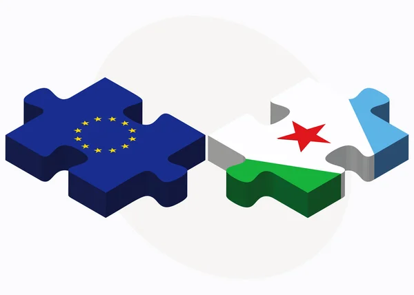 Evropská unie a Džibuti vlajky v puzzle — Stockový vektor