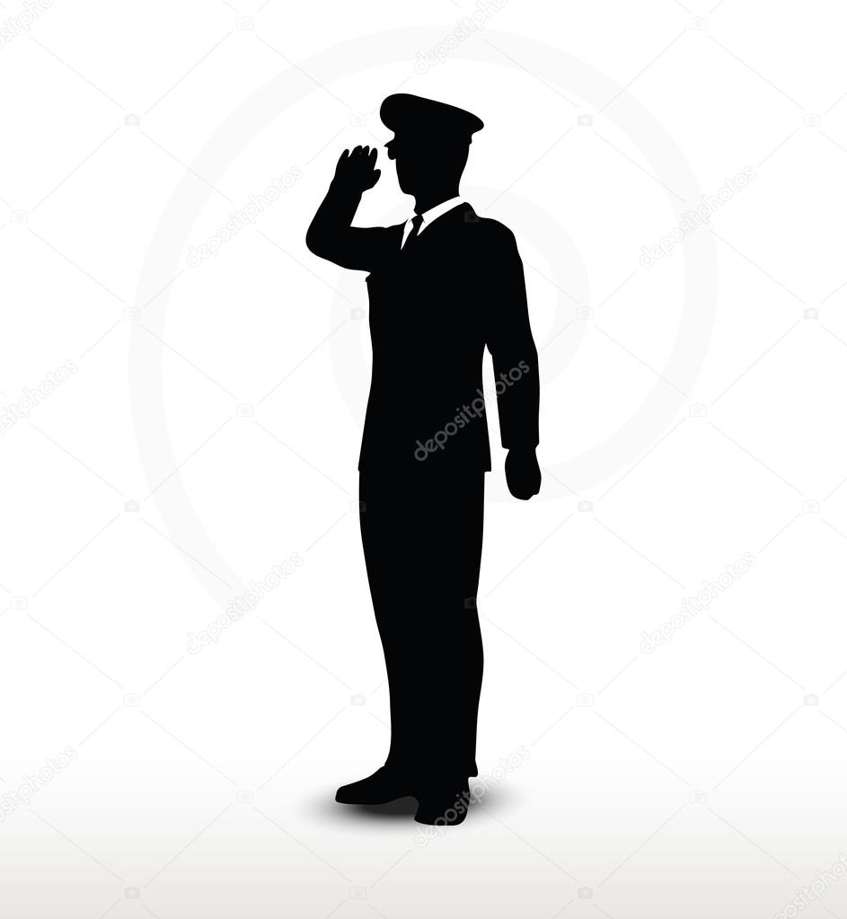 army general silhouette with hand gesture saluting