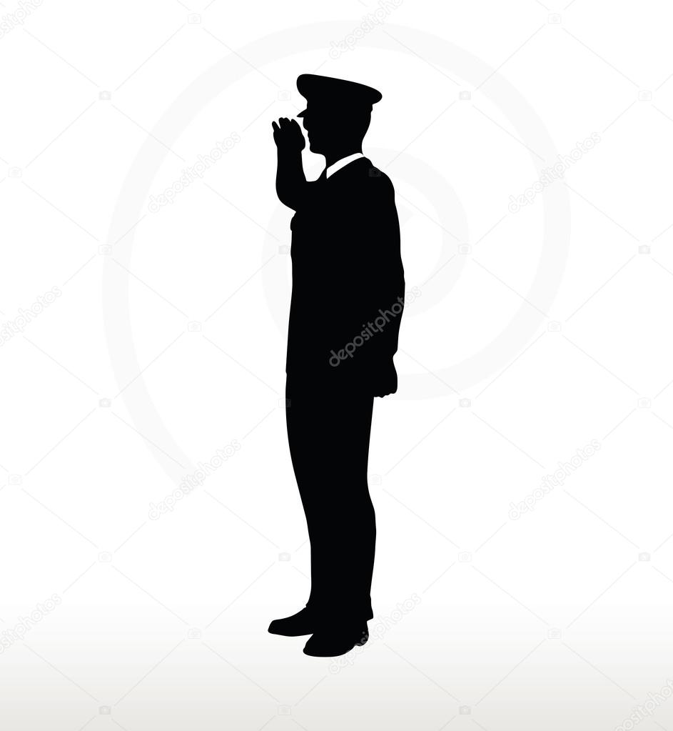 army general silhouette with hand gesture saluting