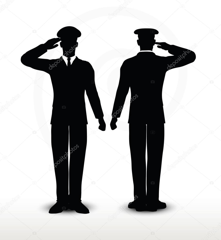 army general silhouette with hand gesture saluting