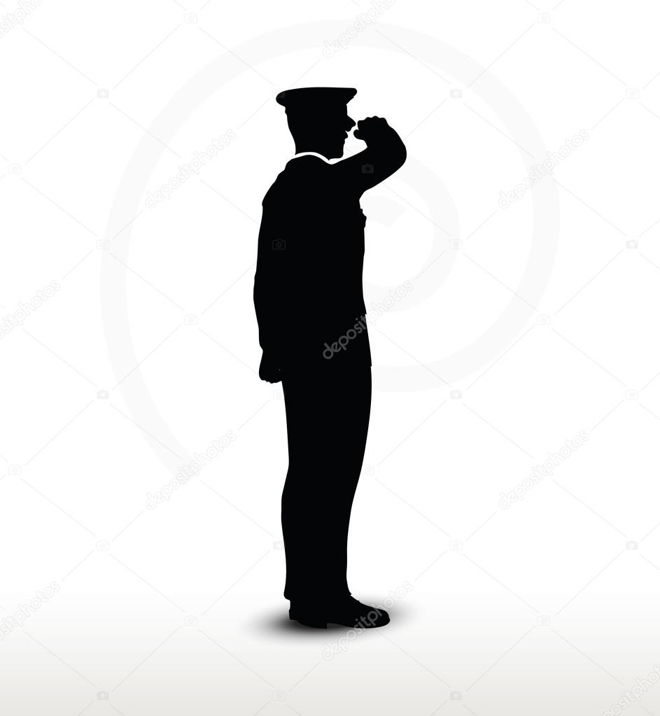 army general silhouette with hand gesture saluting