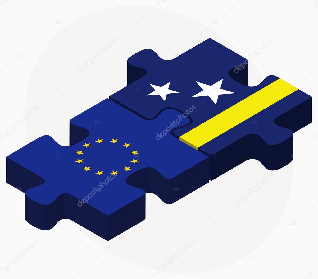 European Union and Curacao Flags in puzzle