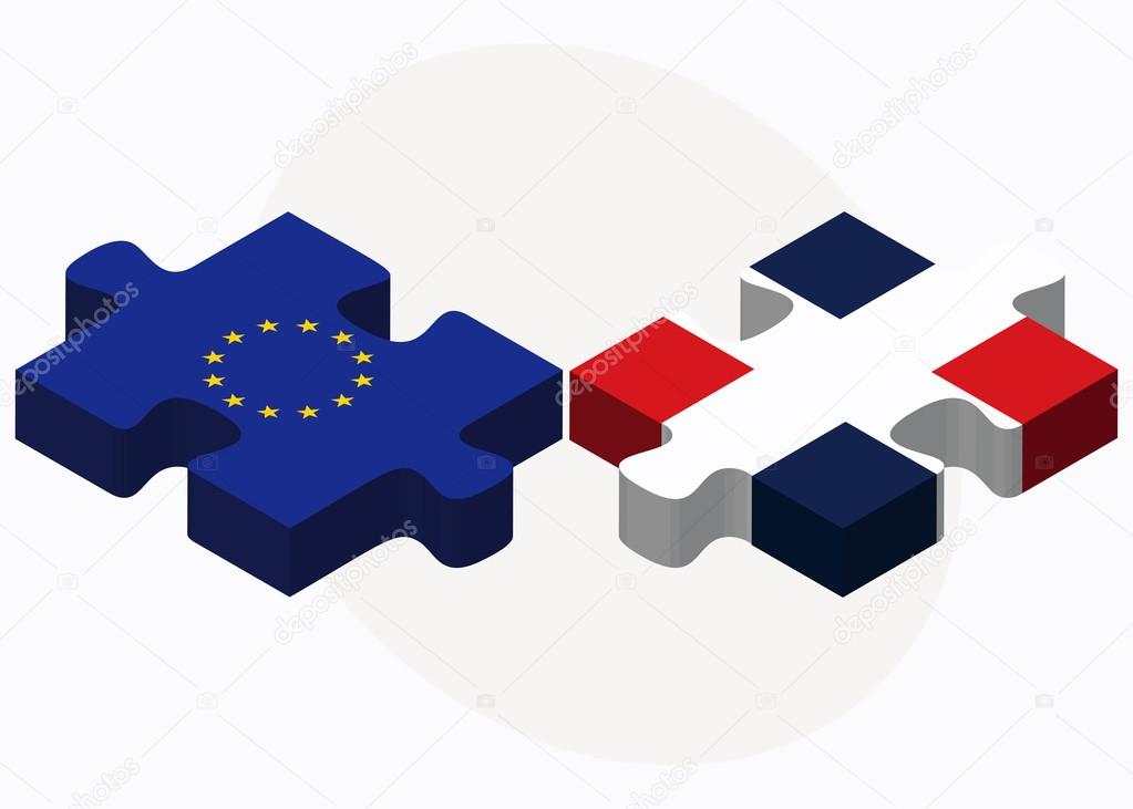 European Union and Dominican Republic Flags in puzzle