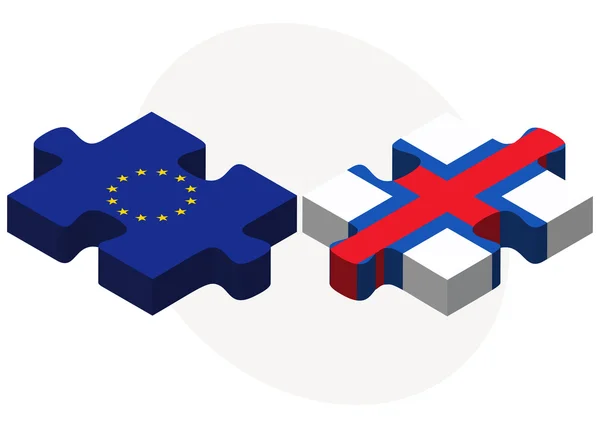 Europese Unie en de Faeröer vlaggen in puzzel — Stockvector