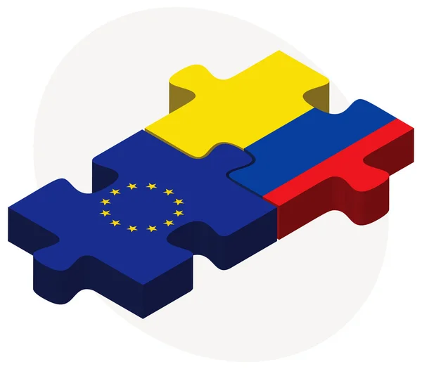 European Union and Ecuador Flags in puzzle — Stock Vector