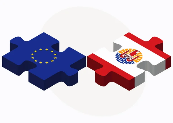 Union européenne et Polynésie française Drapeaux en puzzle isolés sur — Image vectorielle