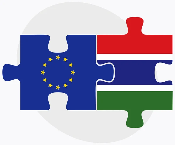 Европейский союз и Гамбия Флаги в головоломке изолированы на белой спине — стоковый вектор