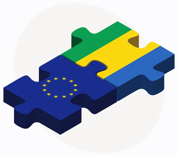Banderas de la Unión Europea y Gabón en puzzle aisladas sobre respaldo blanco — Archivo Imágenes Vectoriales