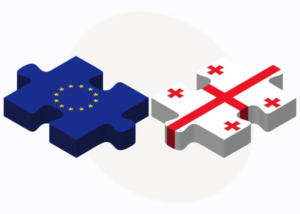 Unione Europea e Georgia Bandiere in puzzle isolate su white bac — Vettoriale Stock