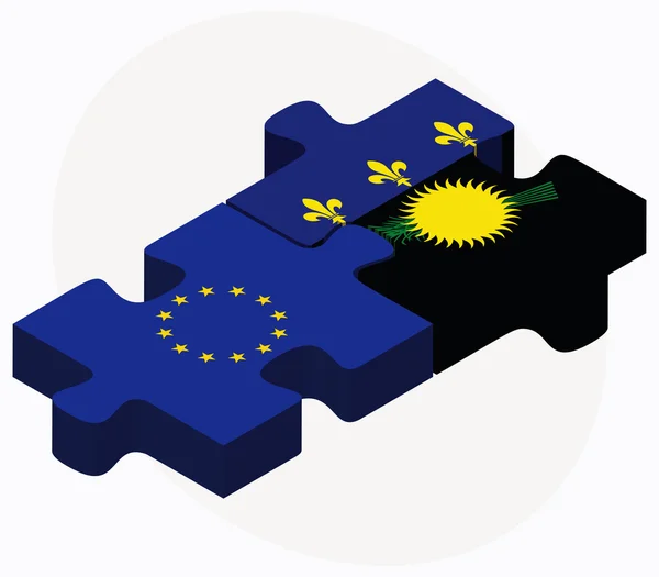 Evropská unie a Guadeloupe vlajky v puzzle izolovaných na bílém — Stockový vektor