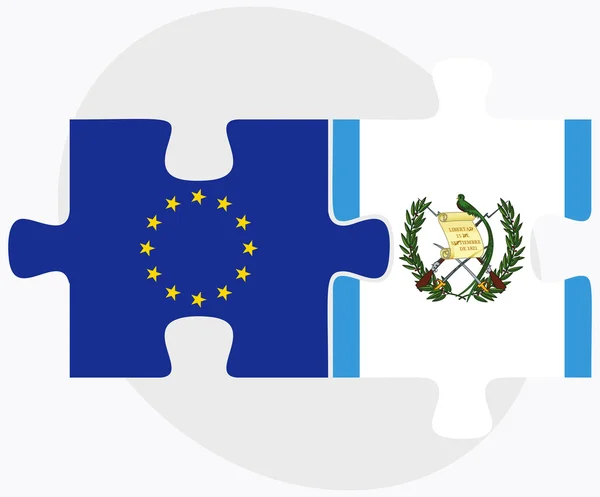 Flaggen der Europäischen Union und Guatemalas in Puzzle isoliert auf weißem b — Stockvektor