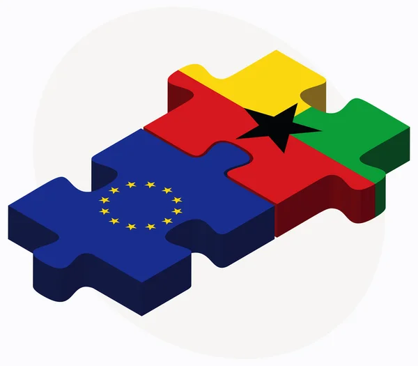 Европейский союз и Гайана флаги в головоломке изолированы на белой спине — стоковый вектор