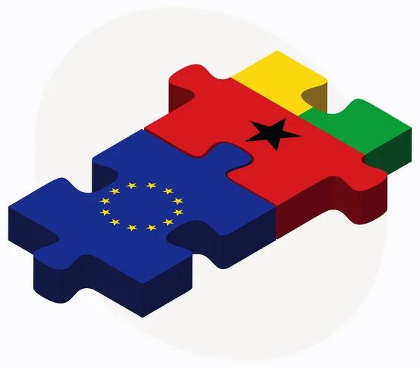 Europese Unie en Guinee-Bissau vlaggen in puzzel geïsoleerd op whi — Stockvector