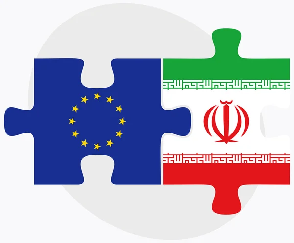 Unii Europejskiej i Iran flagi w puzzle — Wektor stockowy