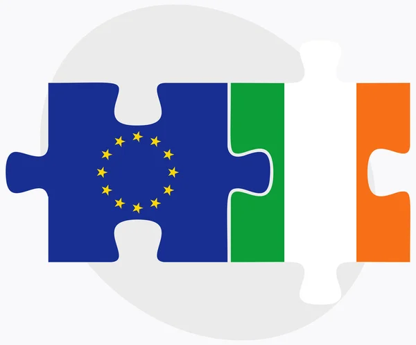 Banderas de la Unión Europea e Irlanda en puzzle — Vector de stock