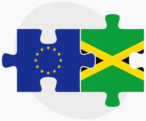 Europese Unie en Jamaica vlaggen in puzzel — Stockvector