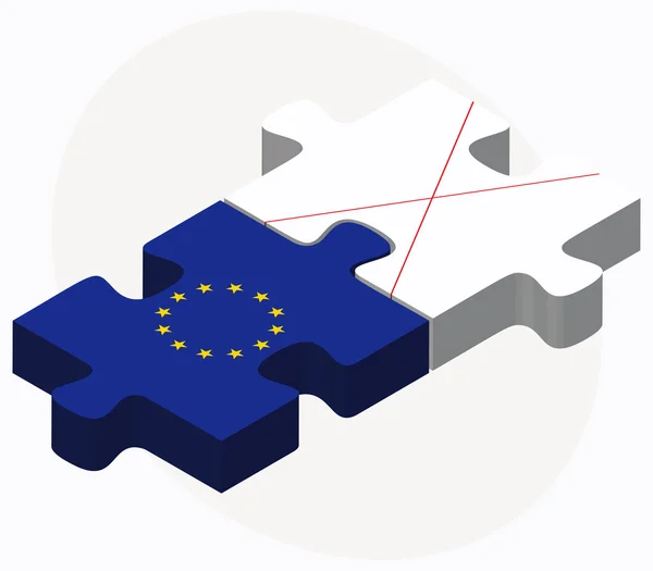 Banderas de la Unión Europea y Jersey en rompecabezas — Vector de stock