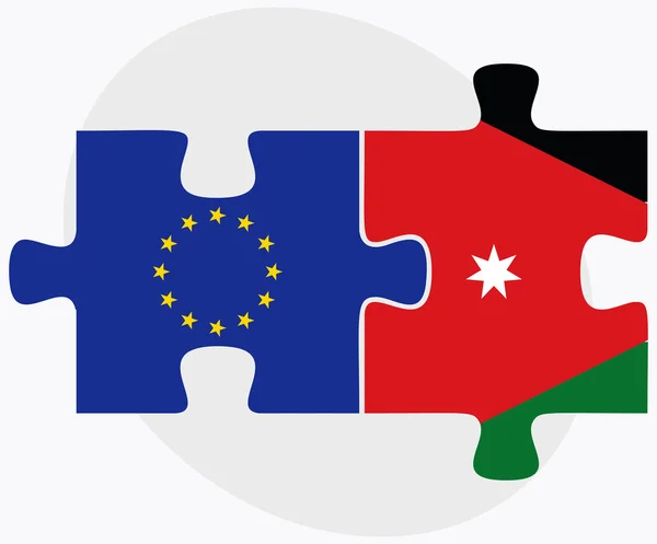 Evropská unie a Jordan vlajky v puzzle — Stockový vektor