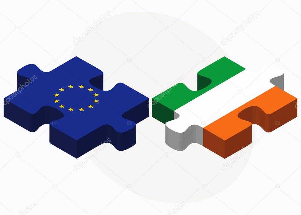 European Union and Ireland Flags in puzzle 