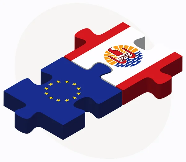 Europese Unie en Frans-Polynesië vlaggen in puzzel geïsoleerd op — Stockvector