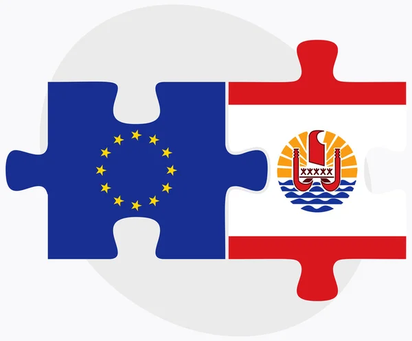 Avrupa Birliği ve Fransız Polinezyası bayrakları üzerinde izole bulmaca — Stok Vektör