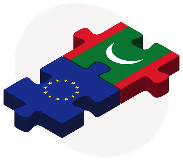 Bandiere dell'Unione europea e delle Maldive nel puzzle — Vettoriale Stock
