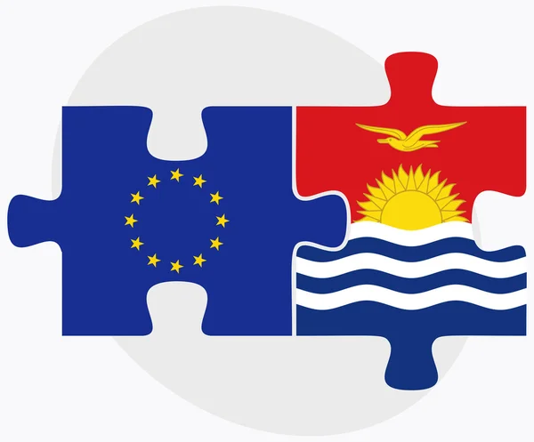European Union and Kiribati Flags in puzzle — Stock Vector