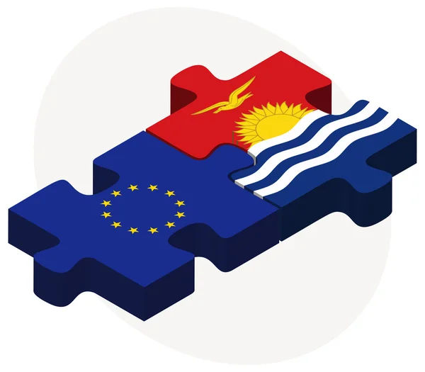 Banderas de la Unión Europea y Kiribati en rompecabezas — Vector de stock