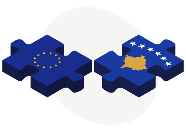 Evropská unie a Kosovo vlajky v puzzle — Stockový vektor