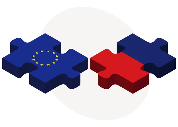 Europäische Union und Liechtenstein-Fahnen im Puzzle — Stockvektor