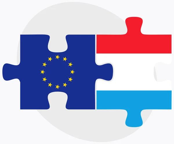 Bandeiras da União Europeia e do Luxemburgo no puzzle — Vetor de Stock