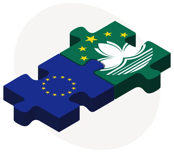 Union européenne et Macao Drapeaux en puzzle — Image vectorielle