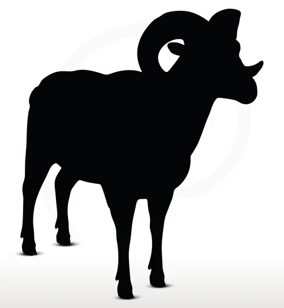Grande silhouette de mouton de corne en pose debout — Image vectorielle