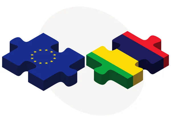 Europese Unie en Mauritius vlaggen in puzzel — Stockvector