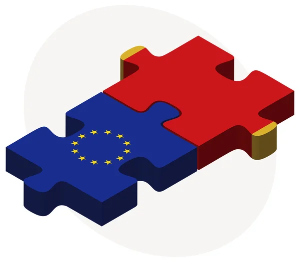 EU och Montenegro flaggor i pussel — Stock vektor