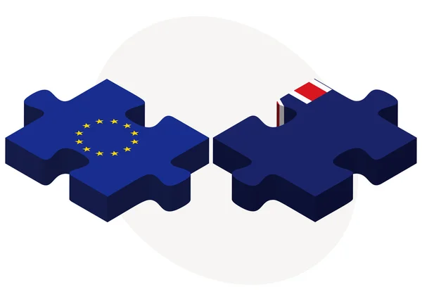 Banderas de la Unión Europea y Montserrat en rompecabezas — Vector de stock
