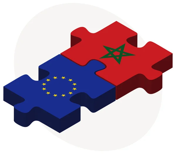 Evropská unie a Maroko vlajky v puzzle — Stockový vektor