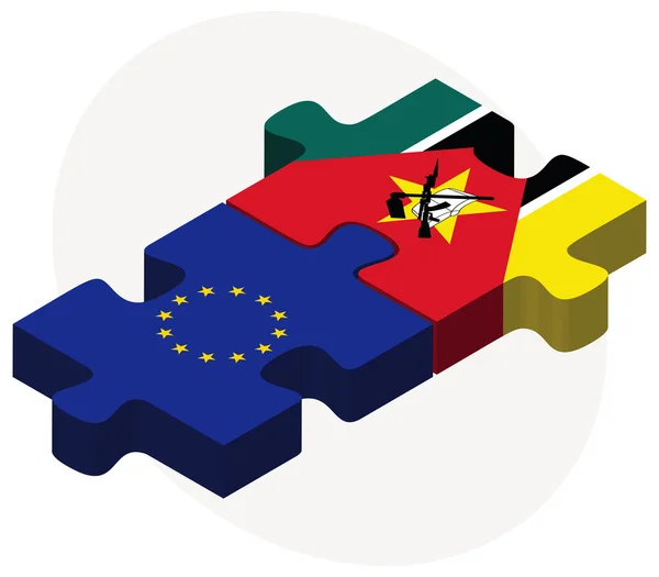 Europese Unie en Mozambique vlaggen in puzzel — Stockvector