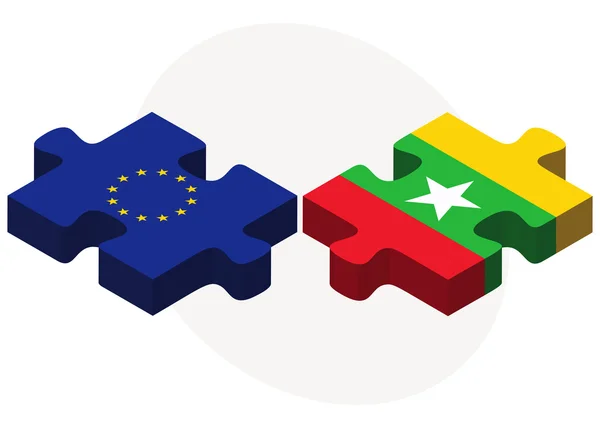 União Europeia e Mianmar Bandeiras no puzzle —  Vetores de Stock