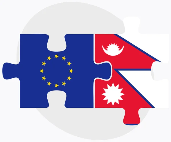 欧洲联盟和尼泊尔国旗在拼图 — 图库矢量图片