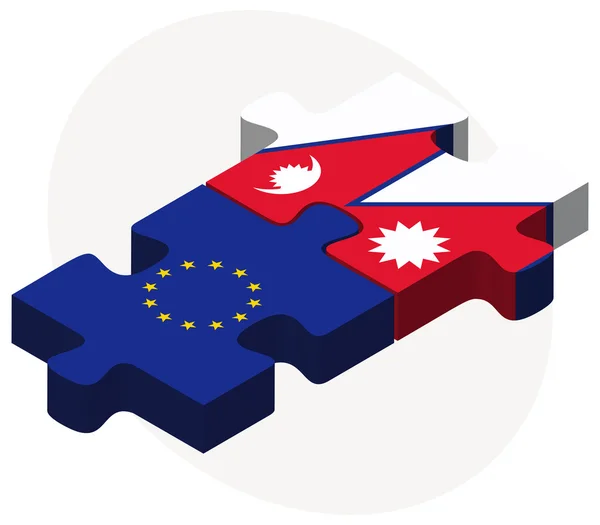 Bandeiras da União Europeia e do Nepal no puzzle — Vetor de Stock