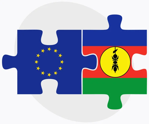 Europese Unie en Nieuw-Caledonië vlaggen in puzzel — Stockvector