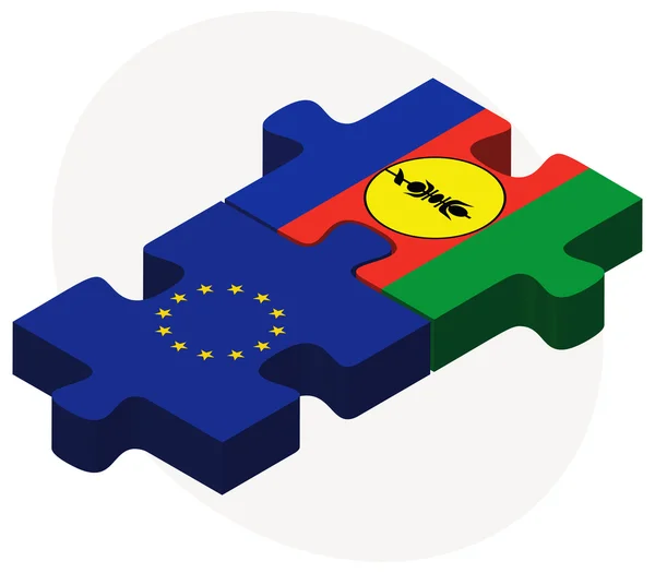 Europese Unie en Nieuw-Caledonië vlaggen in puzzel — Stockvector