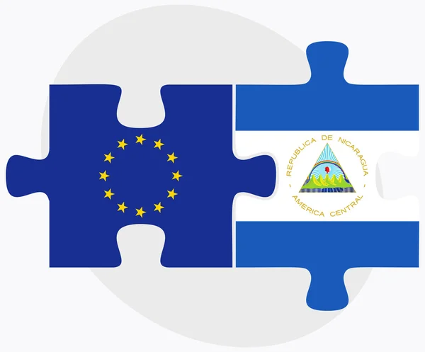 欧洲联盟和尼加拉瓜旗帜在拼图 — 图库矢量图片