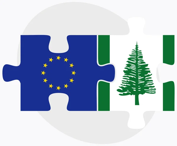European Union and Norfolk Island Flags in puzzle — Stock Vector