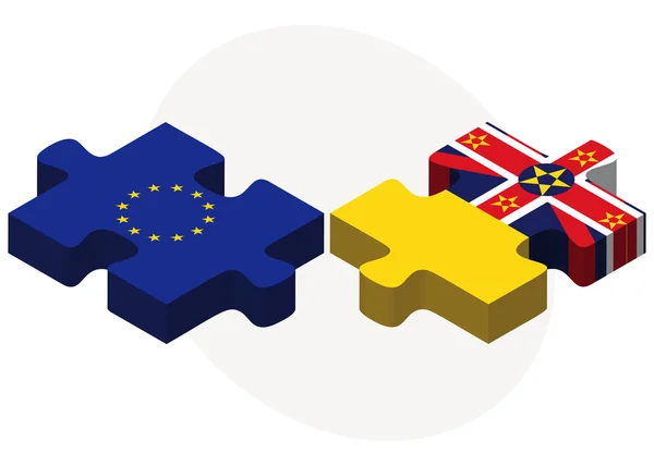 Banderas de la Unión Europea y Niue en rompecabezas — Vector de stock