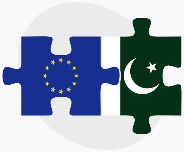 Europese Unie en Pakistan vlaggen in puzzel — Stockvector